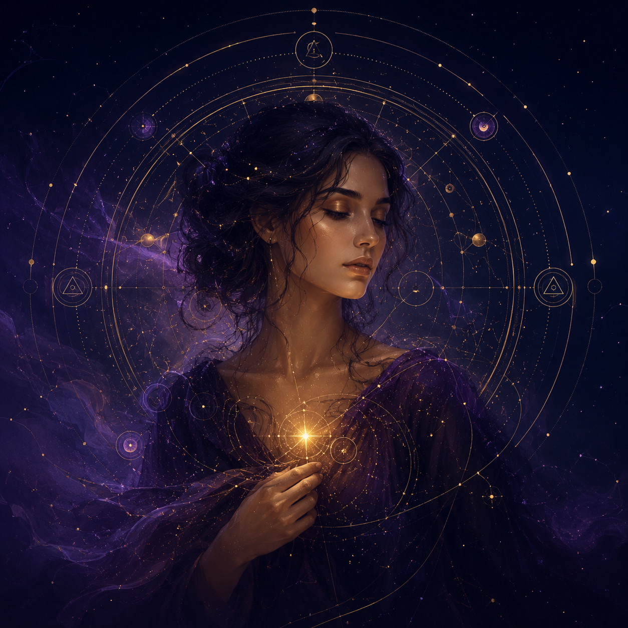 Ilustração mostrando o signo solar como uma parte de um mapa astral com Lua, Ascendente, elementos e outras relações.